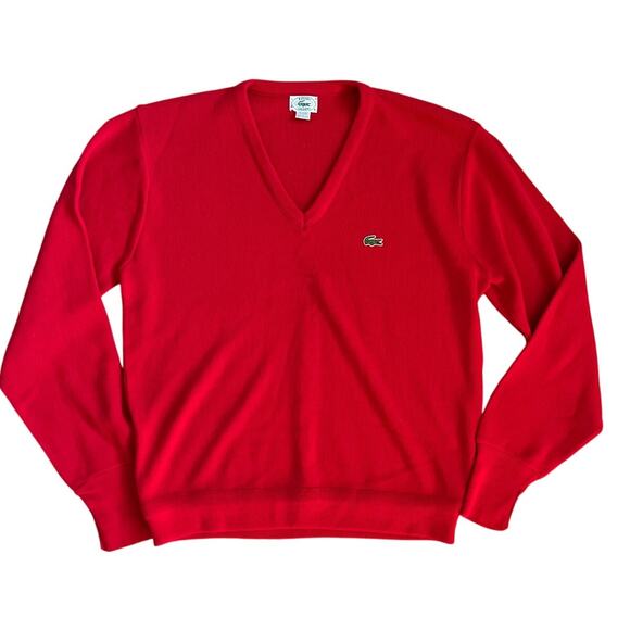 Vintage 80’s IZOD-Lacoste Bright Red V-Neck Soft Sweater Size Large - Picture 2 of 9